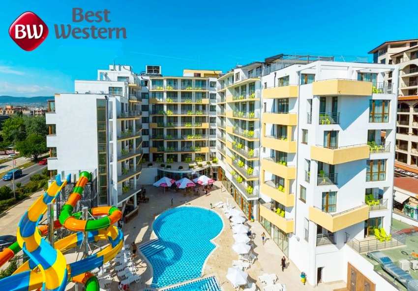 Април и май в Слънчев бряг! Нощувка на човек на база All Inclusive + отопляем външен басейн с пързалки в хотел Бест Уестърн Премиум Ин**** Април и май в Слънчев бряг! Нощувка на човек на база All Inclusive + отопляем външен басейн с пързалки в хотел Бест Уестърн Премиум Ин****